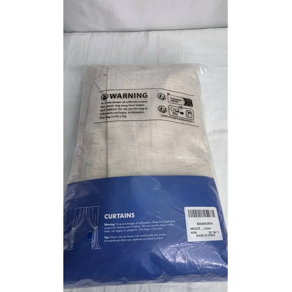 Natural White Non-See-Through Privacy Linen Look Curtains 2 Panels 52